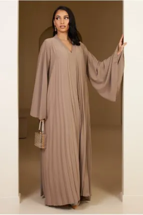 Abaya beige foncé plissée