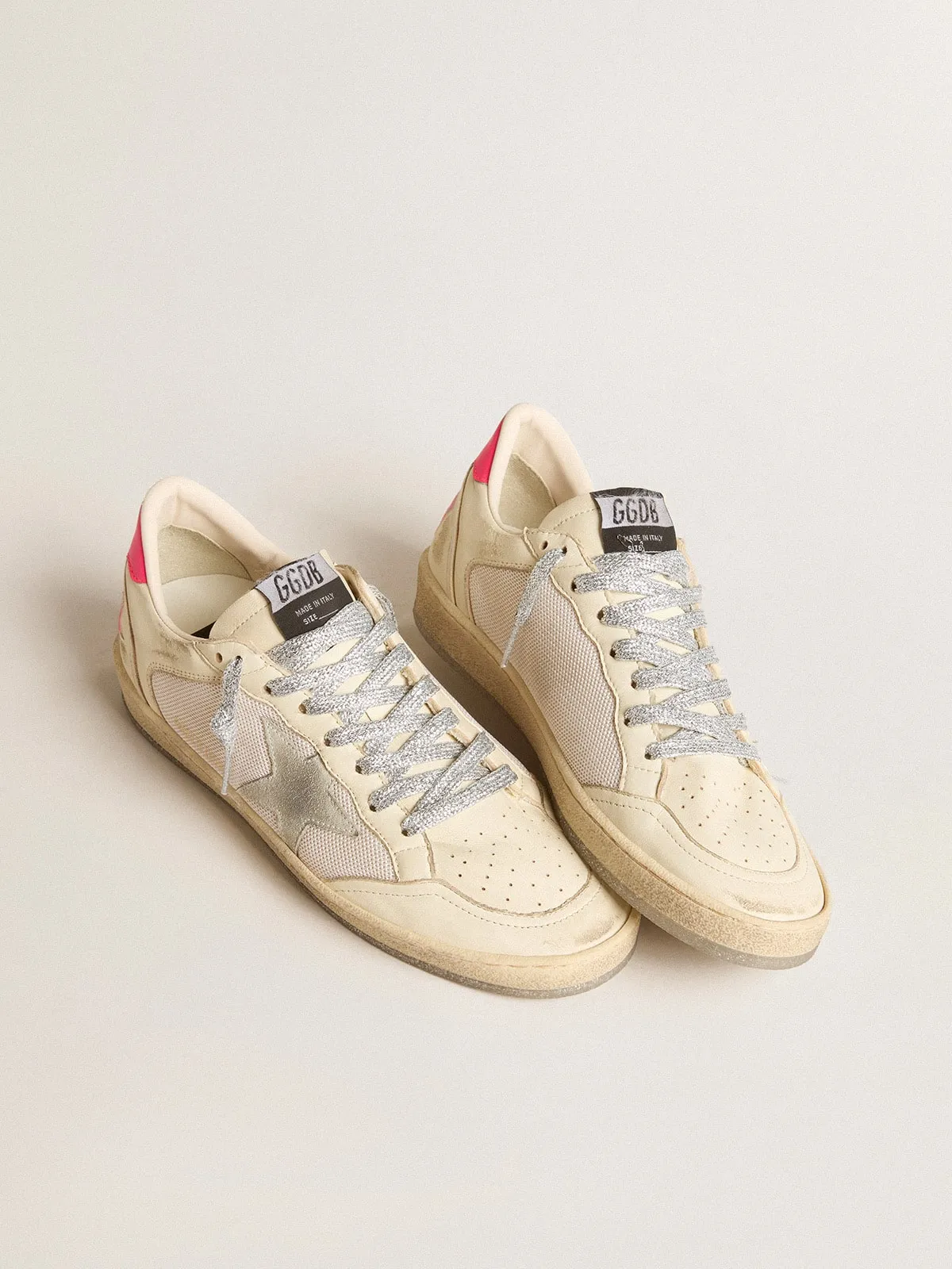 Ball Star femme LTD en cuir nappa et résille avec étoile en daim et contrefort en cuir | Golden Goose