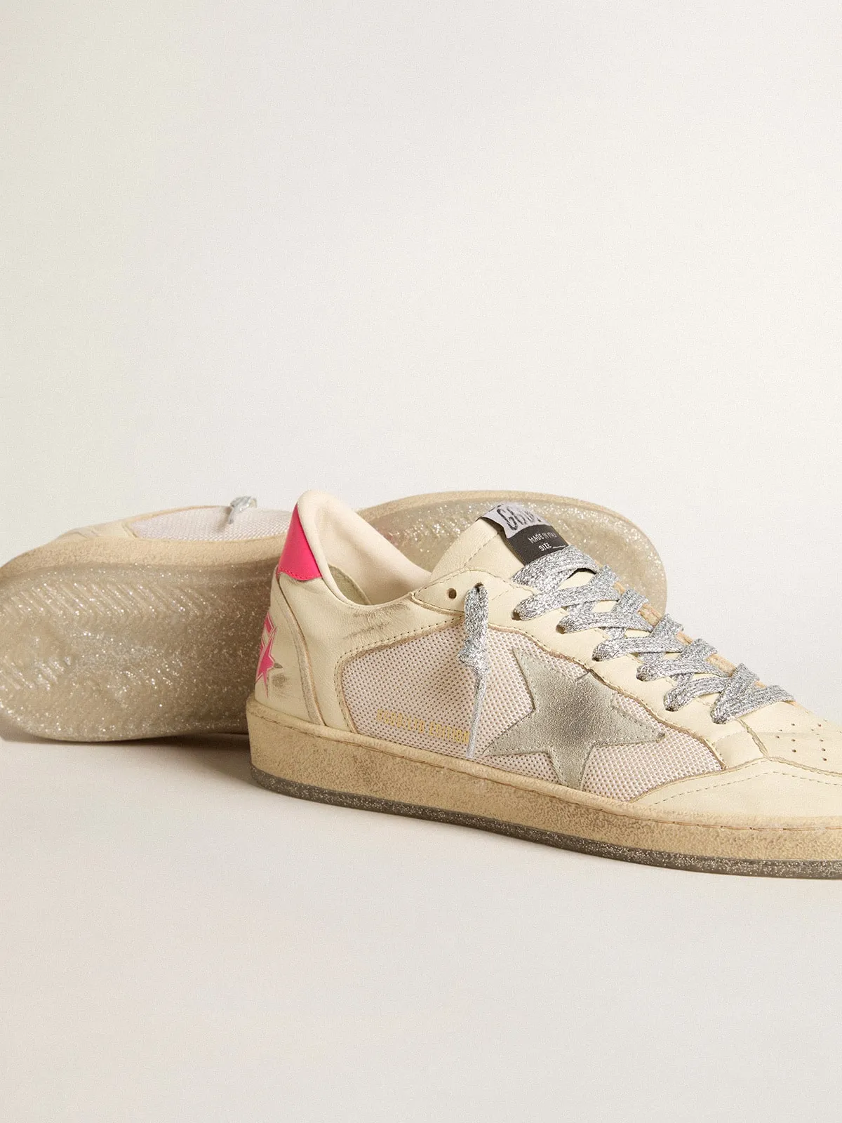 Ball Star femme LTD en cuir nappa et résille avec étoile en daim et contrefort en cuir | Golden Goose