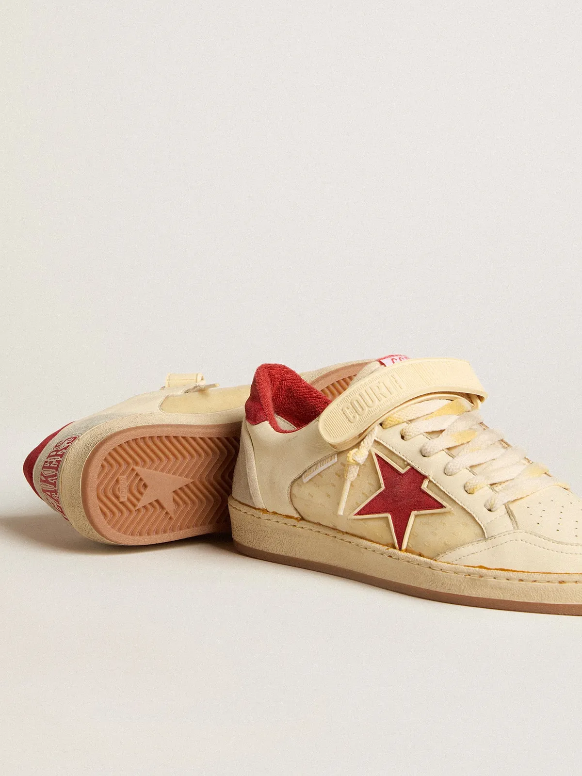 Ball Star LAB pour homme en cuir nappa et PVC avec étoile et contrefort en daim rouge | Golden Goose