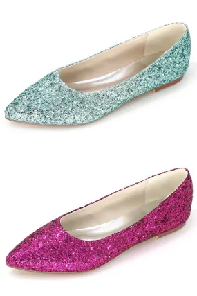 Ballerine vert d eau / fuchsia en sequin bout pointu