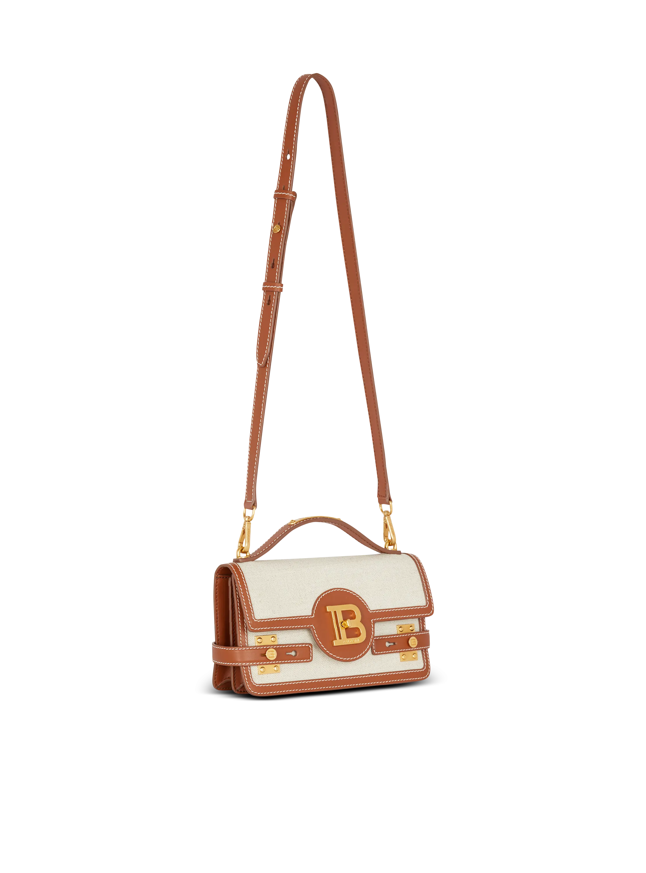 BALMAIN  Sac b-buzz 24 en toile et cuir - Marron