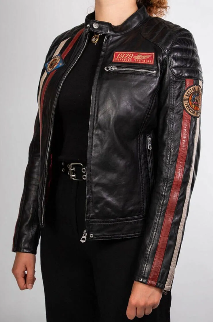 Blouson cuir femme noir style moto Rose Garden