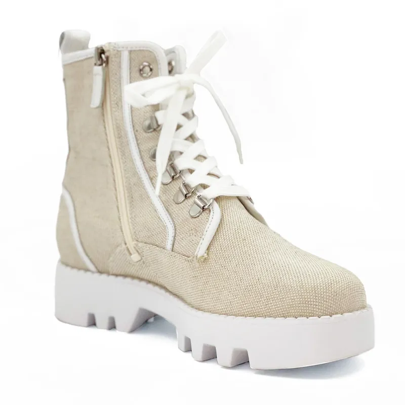 Boots demi-saison en toile et cuir gris - Hogl - Scarpe