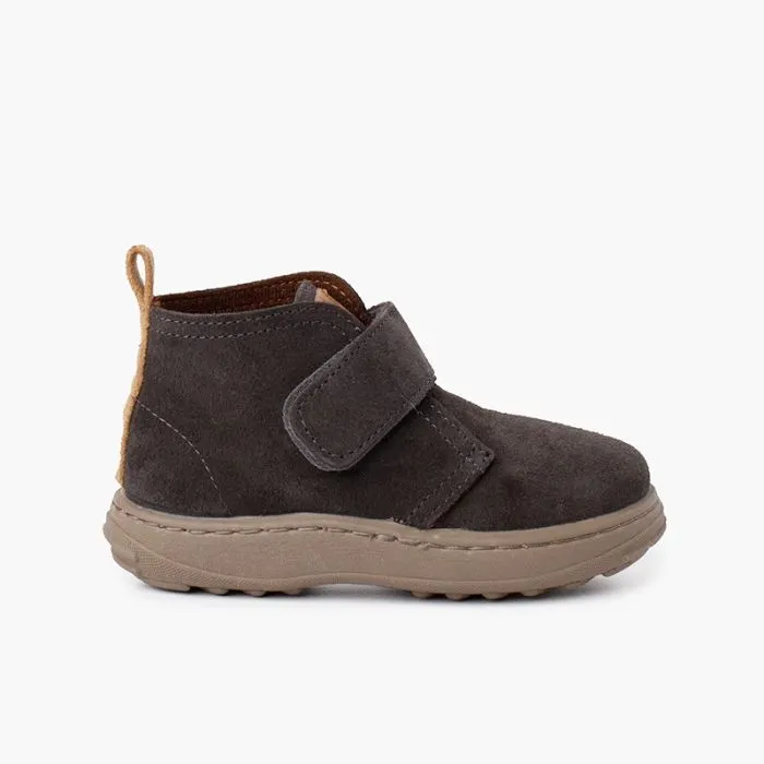 Bottes en Suède garçon semelle sport avec sangle adhérente