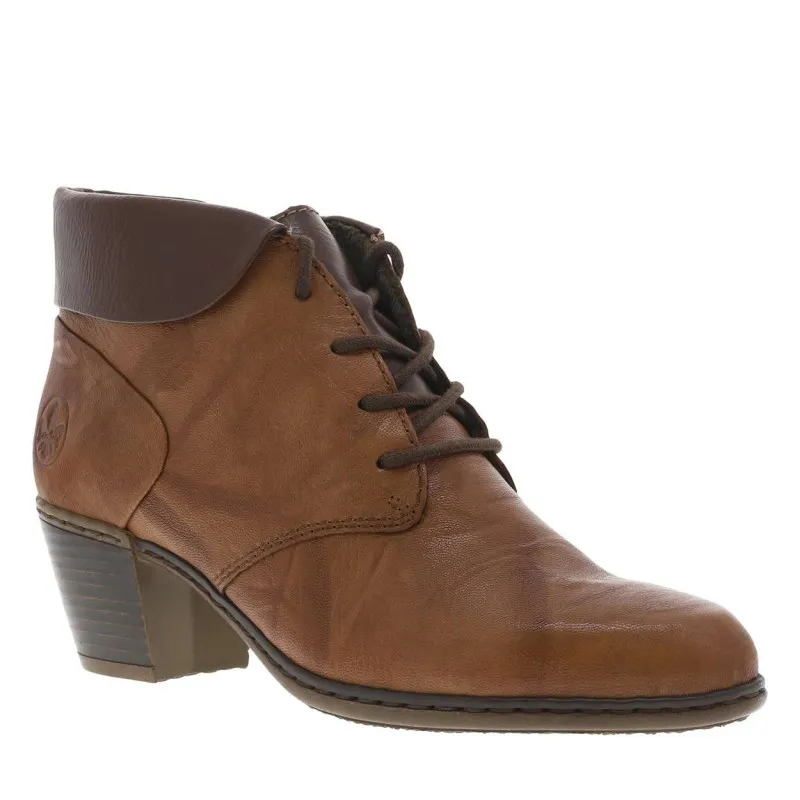 Bottines en cuir marron à talon décroché moyen et à lacets ronds et zip latéral