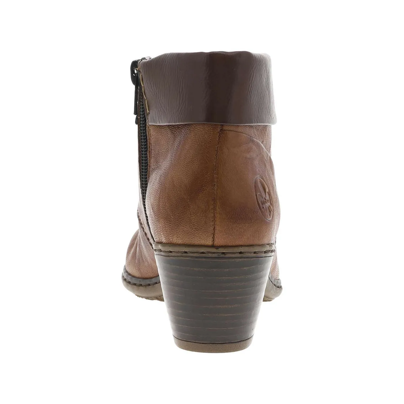Bottines en cuir marron à talon décroché moyen et à lacets ronds et zip latéral