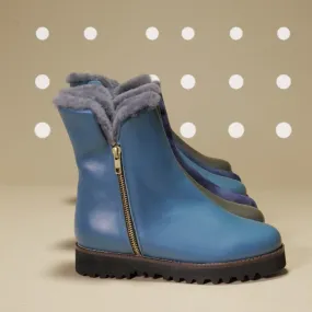 Bottines fourrées mouton bleu pétrole SUZON chaussures femme fabrication italienne