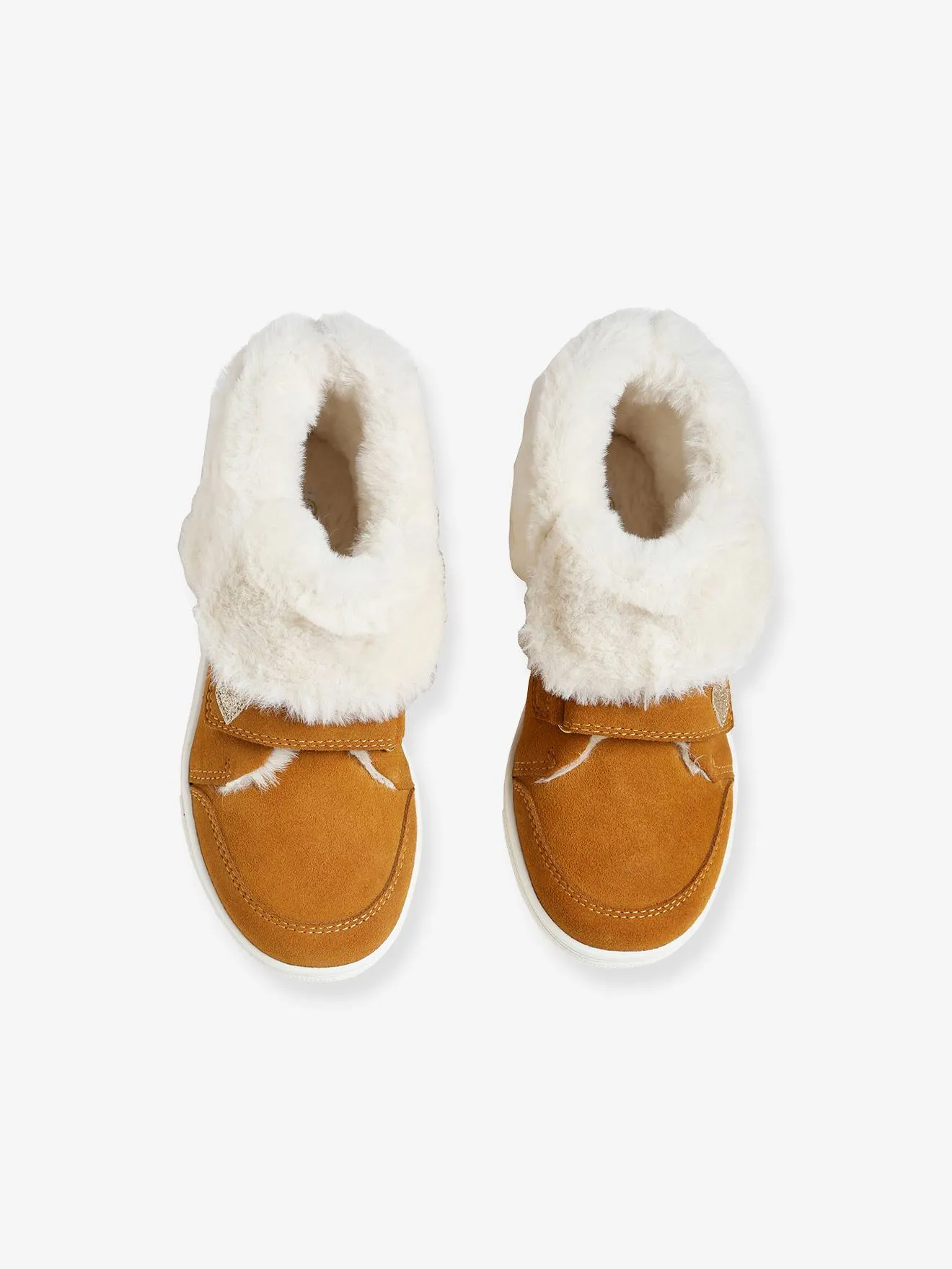 Bottines fourrées transformables en cuir fille camel - Vertbaudet