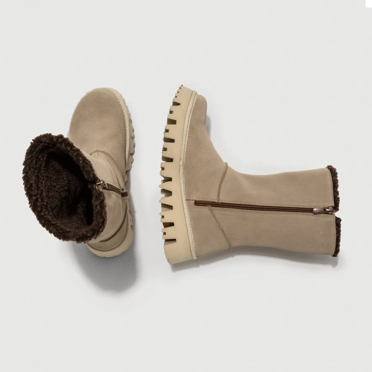 Bottines fourrées à semelles crantées - Beige