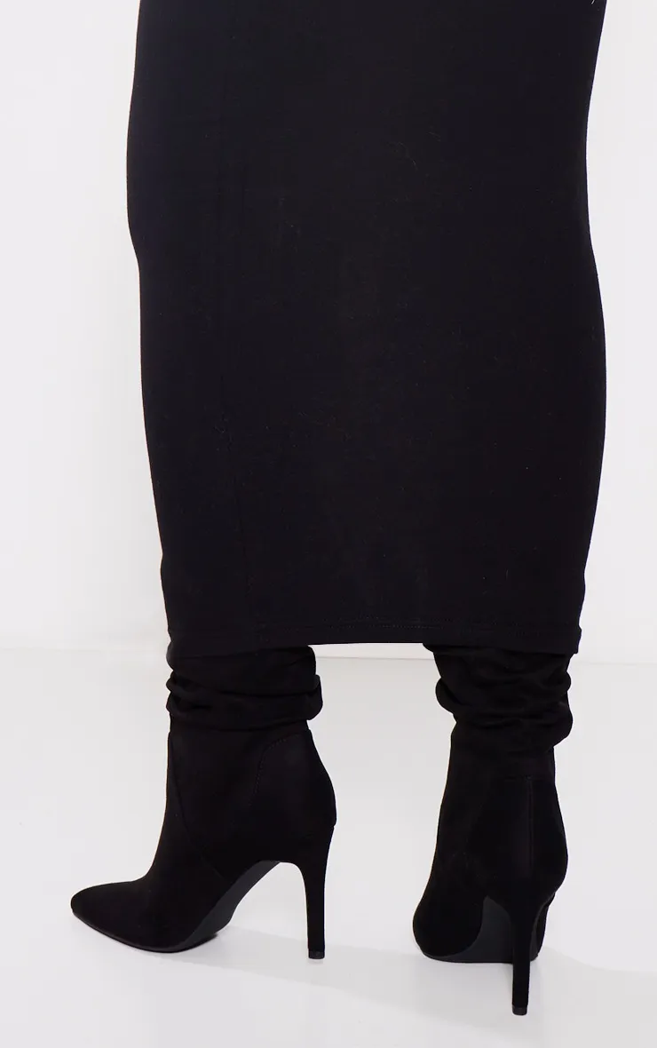 Bottines talons hauts en suédine noire à bout pointu et fronces