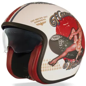 Casque Premier Vintage Pin up U8 BM, jet moto rétro blanc