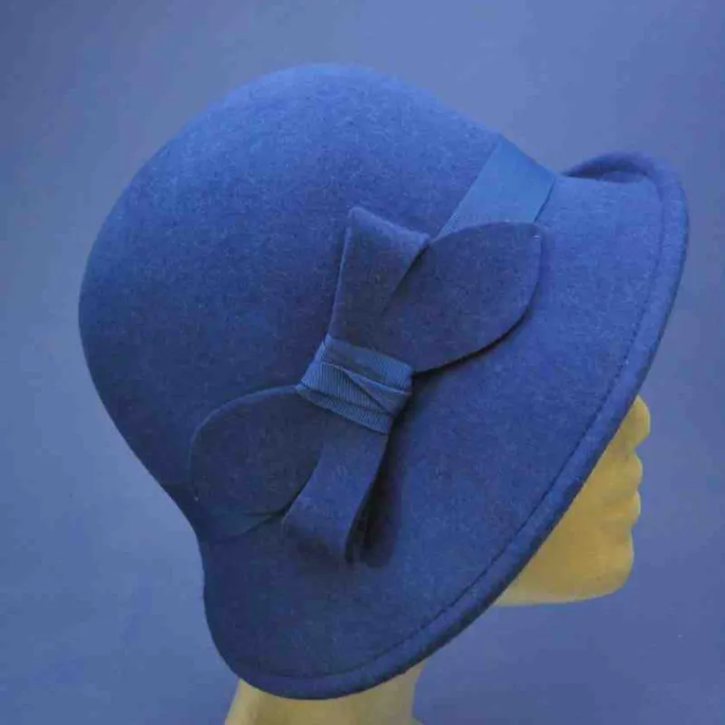 Chapeau cloche marine en feutre de laine | Chapeau rétro femme