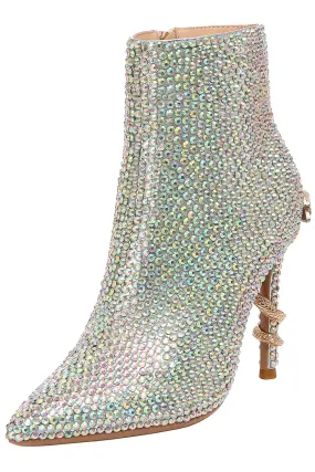 Chic Bottines en strass coloré à bout pointu avec serpent doré au talon aiguille