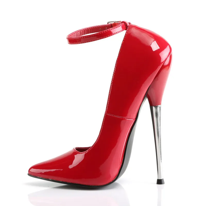 Escarpin sexy rouge vernis à haut talon aiguille chromé 15 cm | C Le Pied