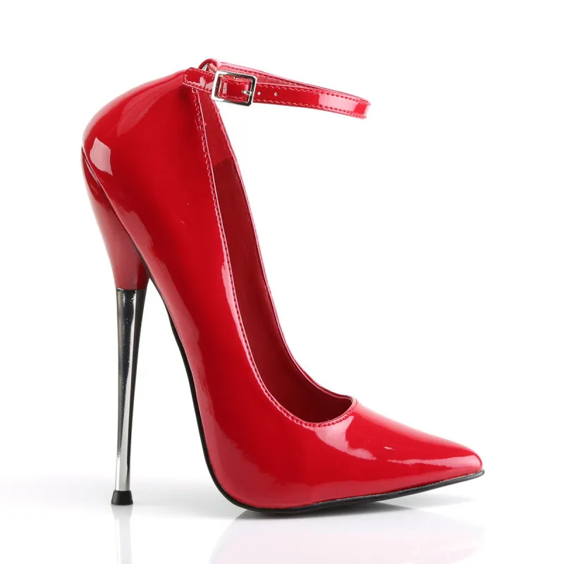 Escarpin sexy rouge vernis à haut talon aiguille chromé 15 cm | C Le Pied