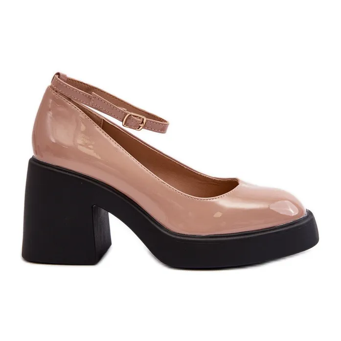 Escarpins vernis à talons massifs, beige foncé Effiba