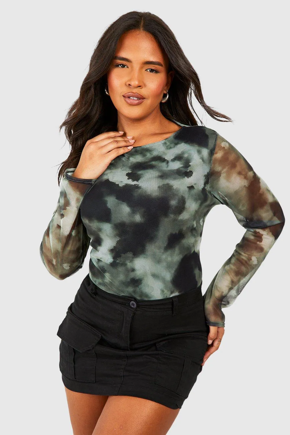 Grande taille - Top en tulle à manches longues et imprimé abstrait