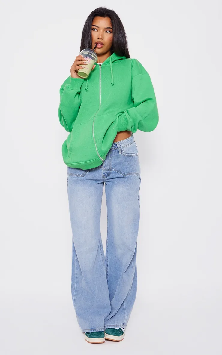 Hoodie oversize vert à zip