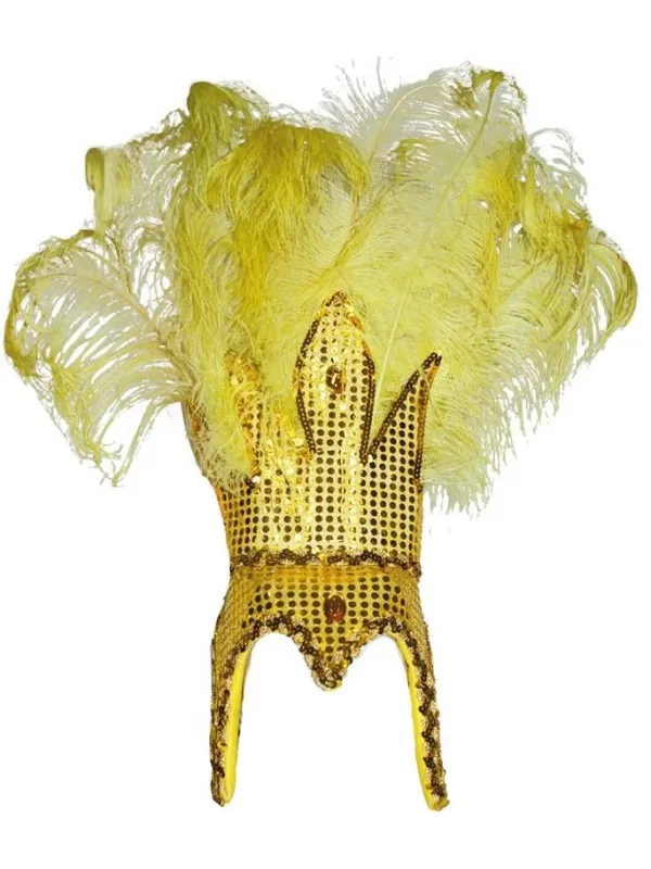 Imposante coiffe Brésilienne avec plumes, sequins et strass