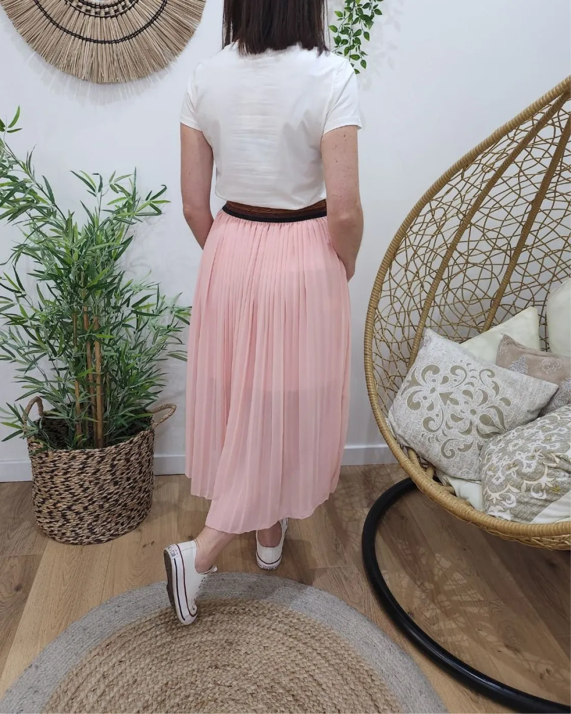 Jupe midi plissée femme élastique pailleté