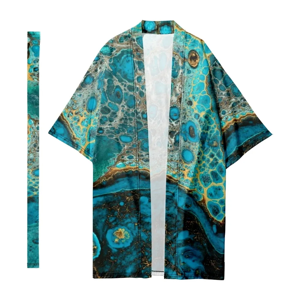 Kimono Japonais Long Motifs Pois Homme, Cardigan Harajuku, Peignoirs Samouraï, Chemise