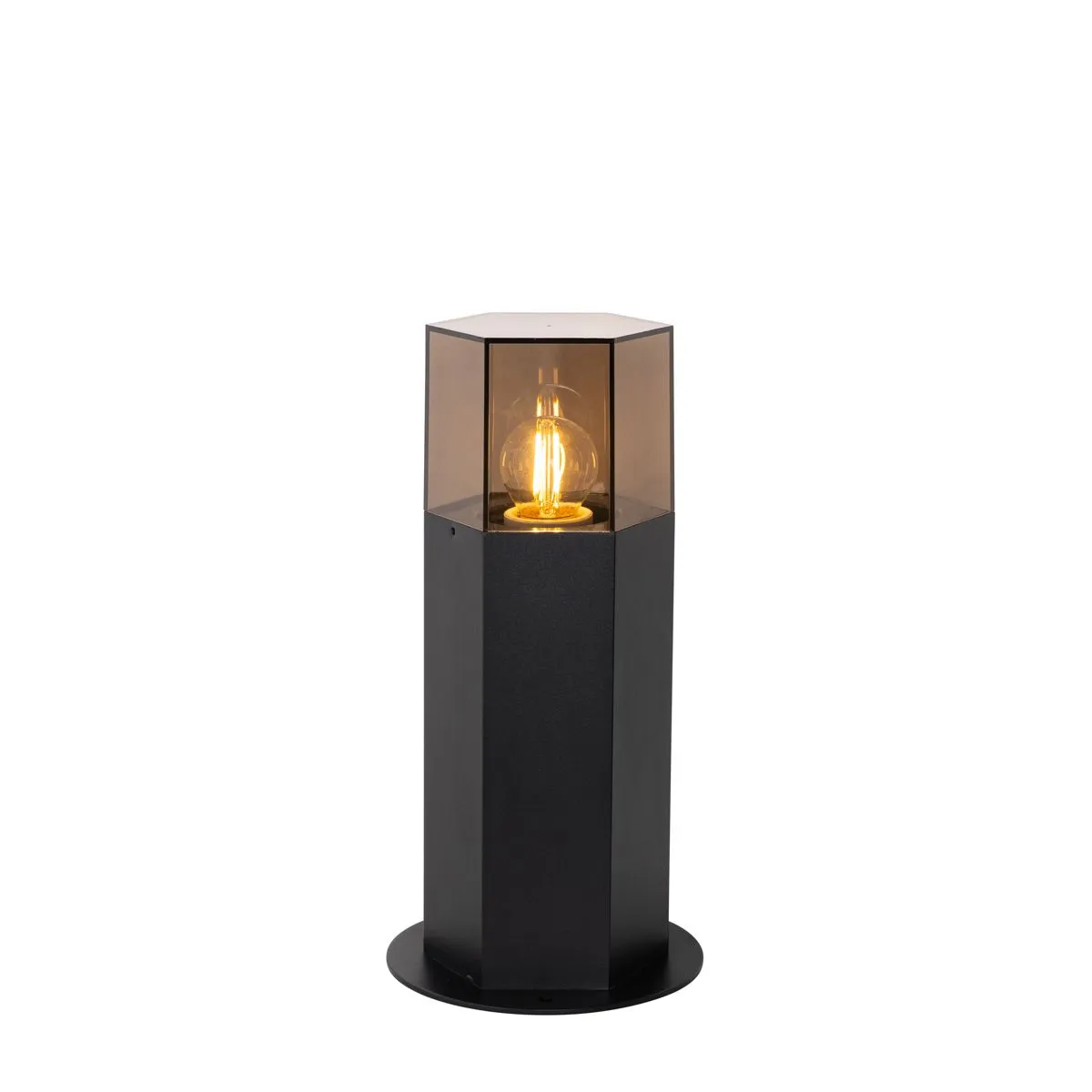 Lampadaire d'extérieur noir avec abat-jour fumé hexagonal 30 cm - Danemark