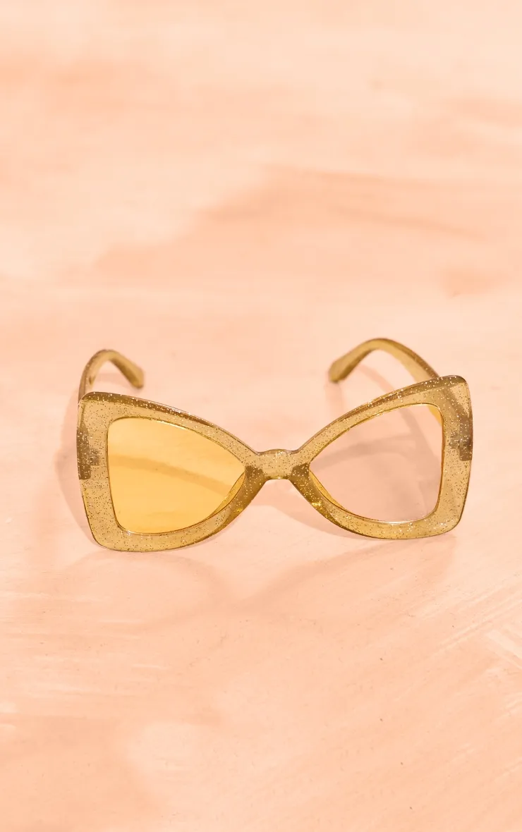 Lunettes de soleil oversize à monture jaune à paillettes