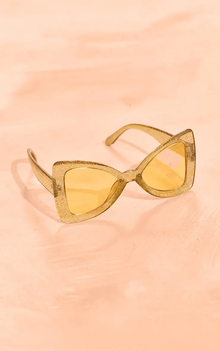 Lunettes de soleil oversize à monture jaune à paillettes