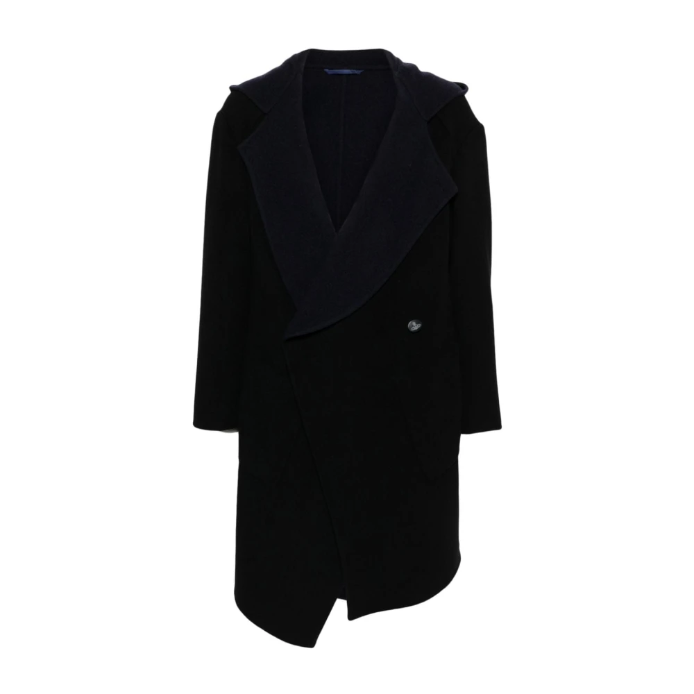 Manteau Asymétrique en Mélange de Laine Noir avec Détail Orb