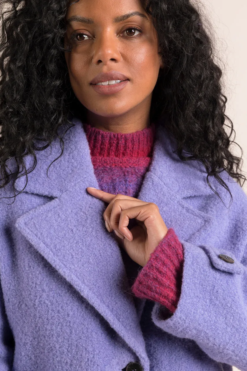 Manteau long oversize en laine vierge lilas