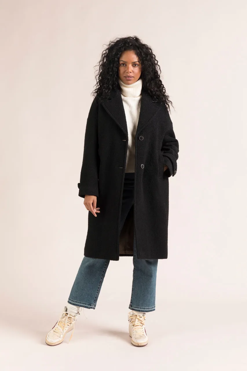 Manteau long oversize en laine vierge noir