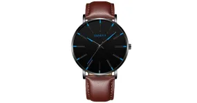 Montre classique bracelet en cuir marron et bleue