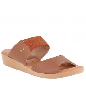 mule confort double brides élastique coup de pied cuir et textile beige