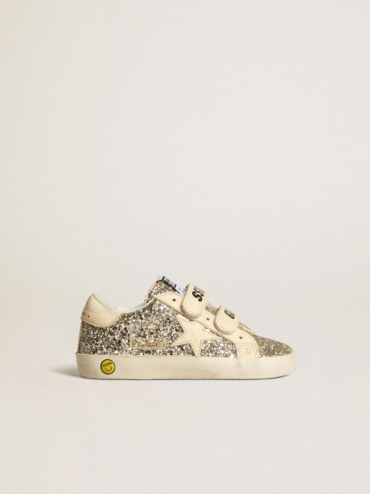 Old School Junior à paillettes avec étoile et contrefort en cuir | Golden Goose