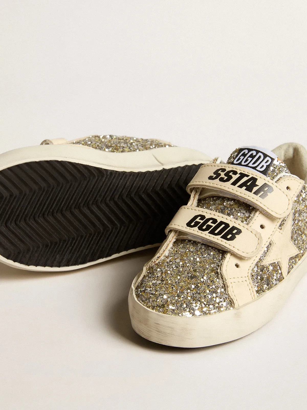 Old School Junior à paillettes avec étoile et contrefort en cuir | Golden Goose