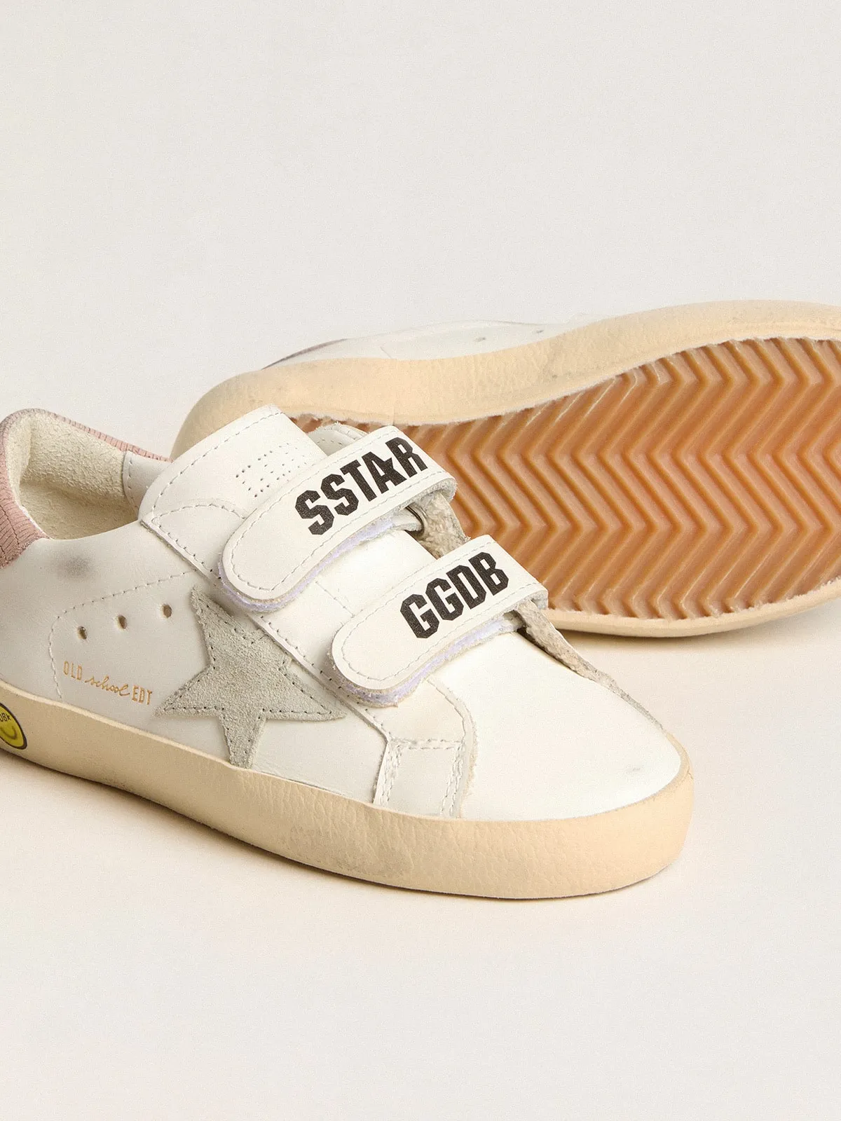 Old School Young en cuir avec étoile en daim gris et contrefort vieux rose | Golden Goose