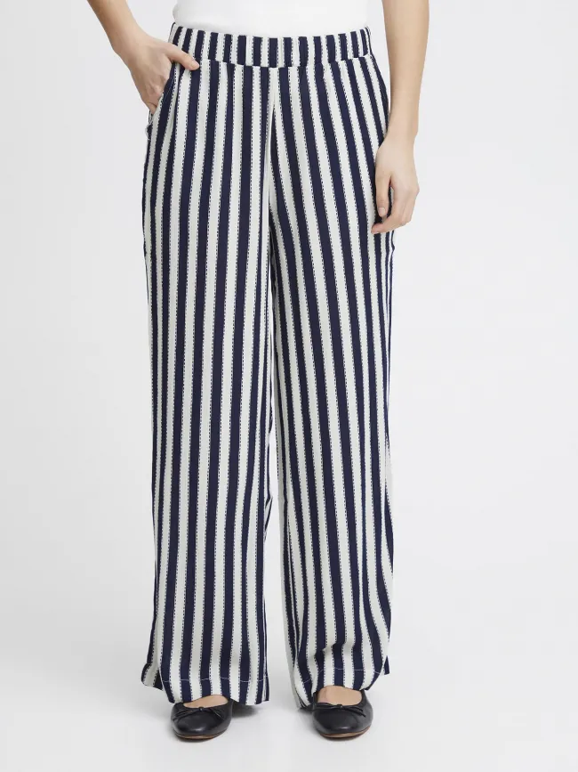 Pantalon fluide rayé marrakech bleu marine femme - Ichi | wimod