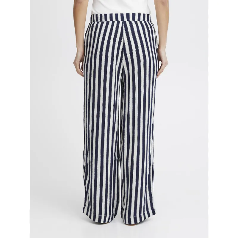 Pantalon fluide rayé marrakech bleu marine femme - Ichi | wimod