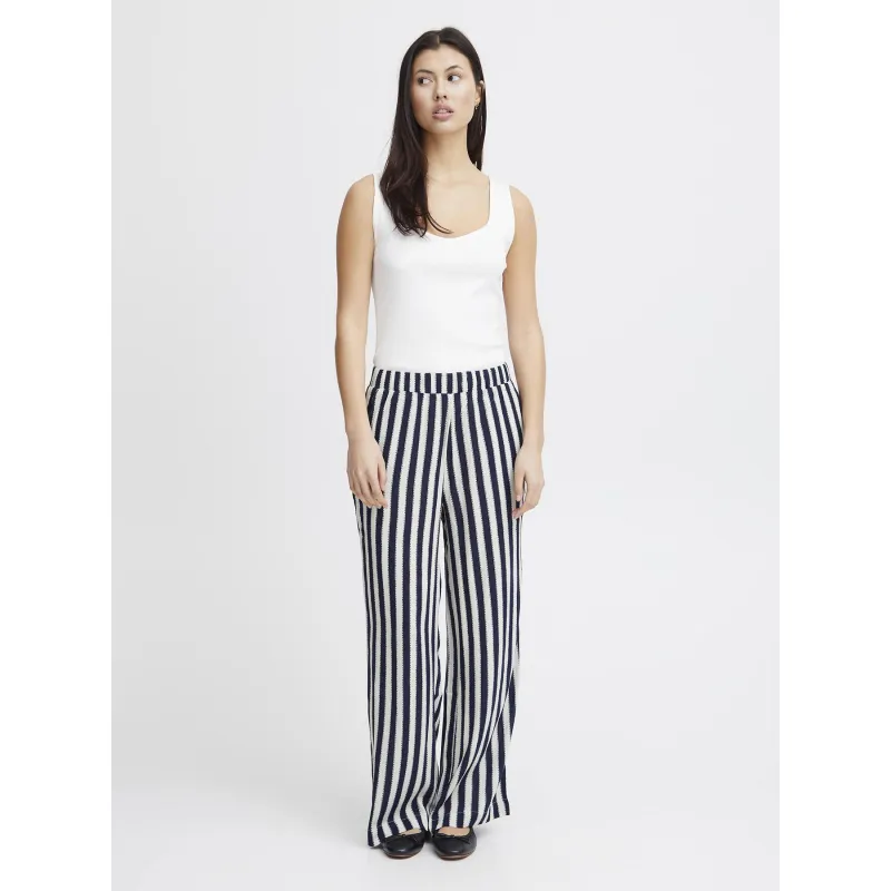 Pantalon fluide rayé marrakech bleu marine femme - Ichi | wimod