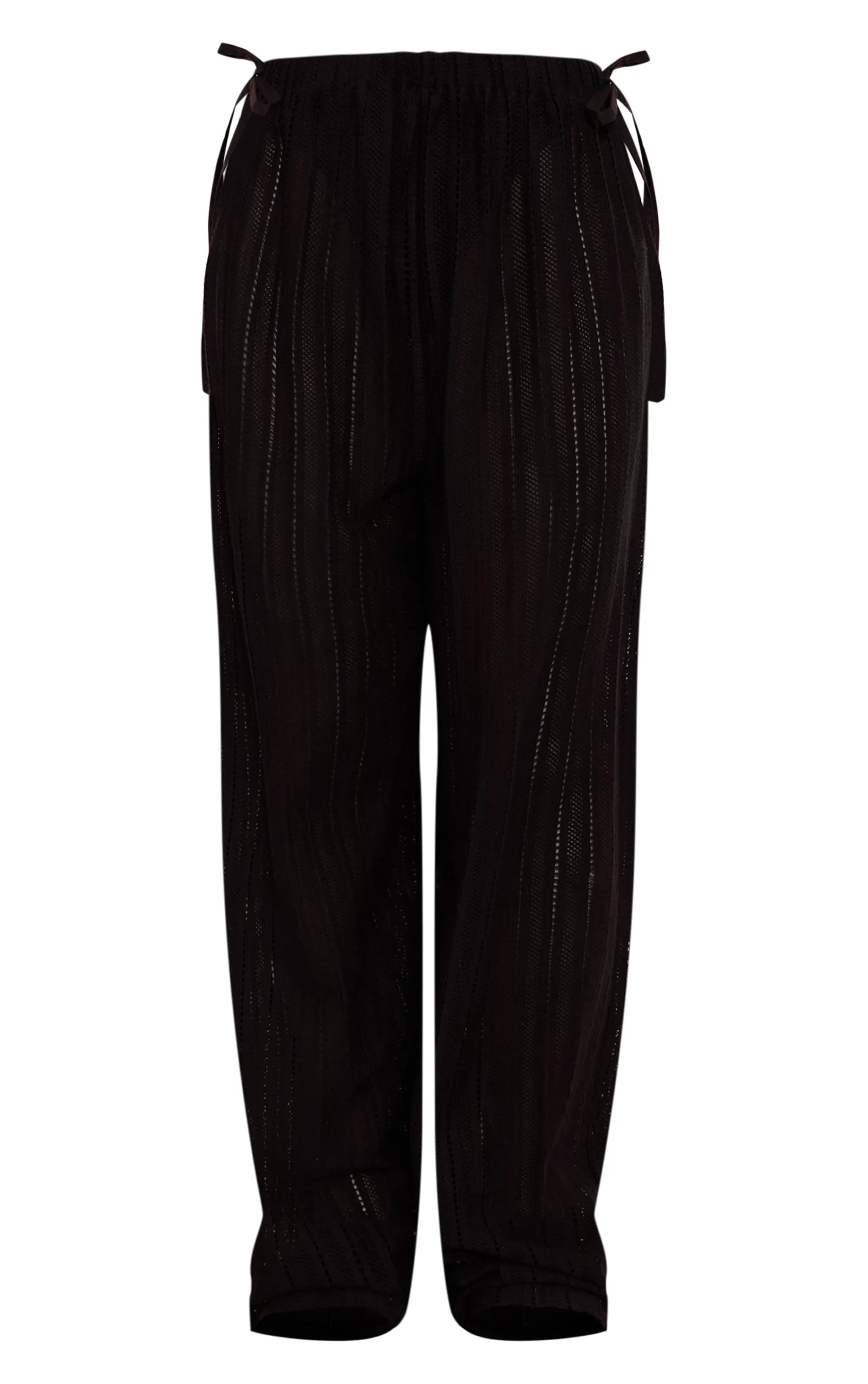 Pantalon large en jacquard noir à taille élastique