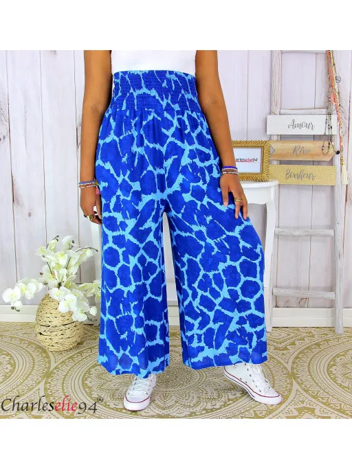 Pantalon large ete fluide JUANI femme grande taille elastiquee bleu roi