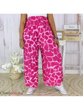 Pantalon large ete fluide JUANI femme grande taille elastiquee fuchsia