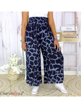 Pantalon large ete fluide JUANI femme grande taille elastiquee marine
