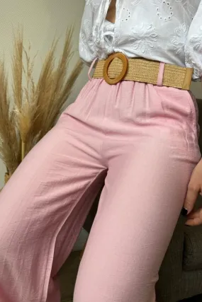 Pantalon large fluide ceinturé rose
