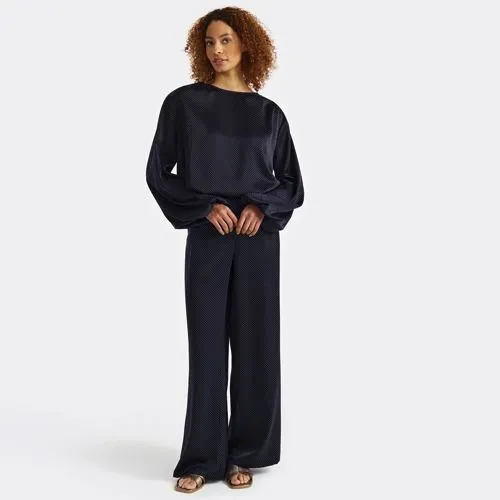 Pantalon Large Fluide en Satin Stretch, Femme Stature Standard