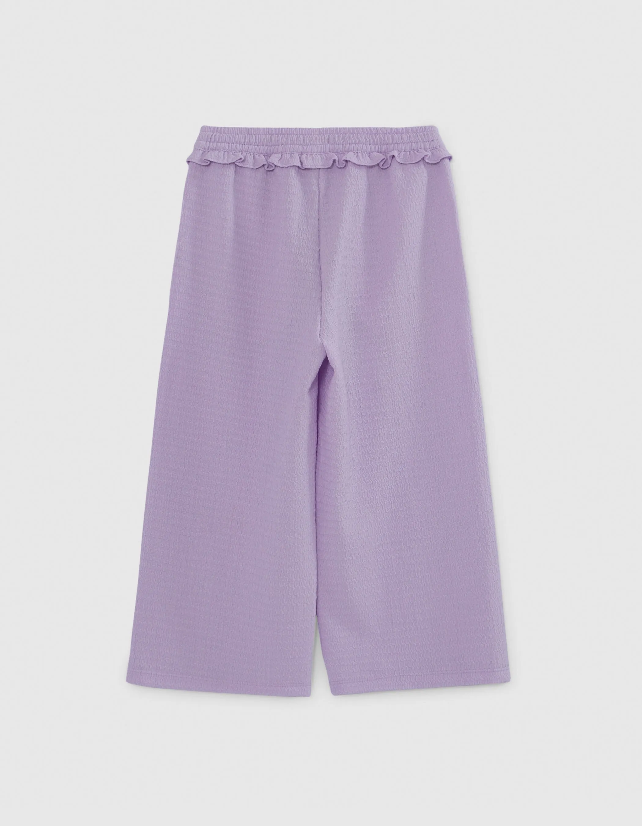 Pantalon large lilas fluide tissu relief fille