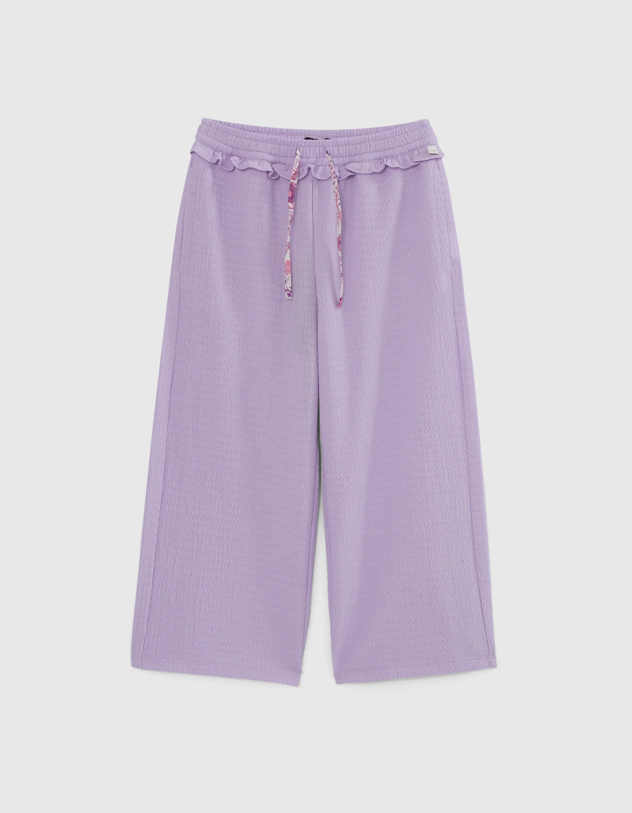 Pantalon large lilas fluide tissu relief fille