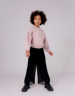 Pantalon large noir plissé fille