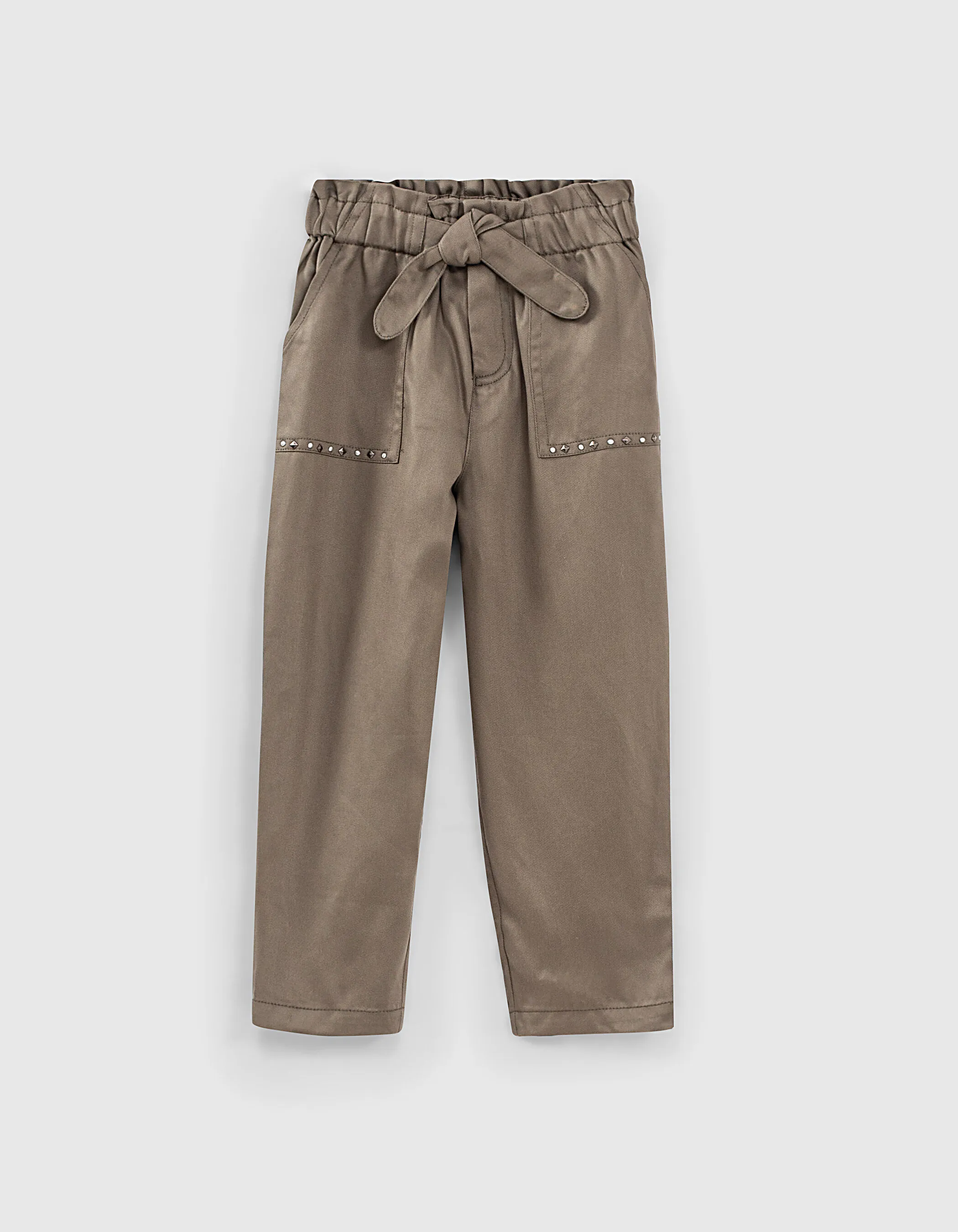 Pantalon paper bag kaki fluide 7/8ème fille